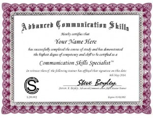 Advanced Communication Skills Specialist certificate.